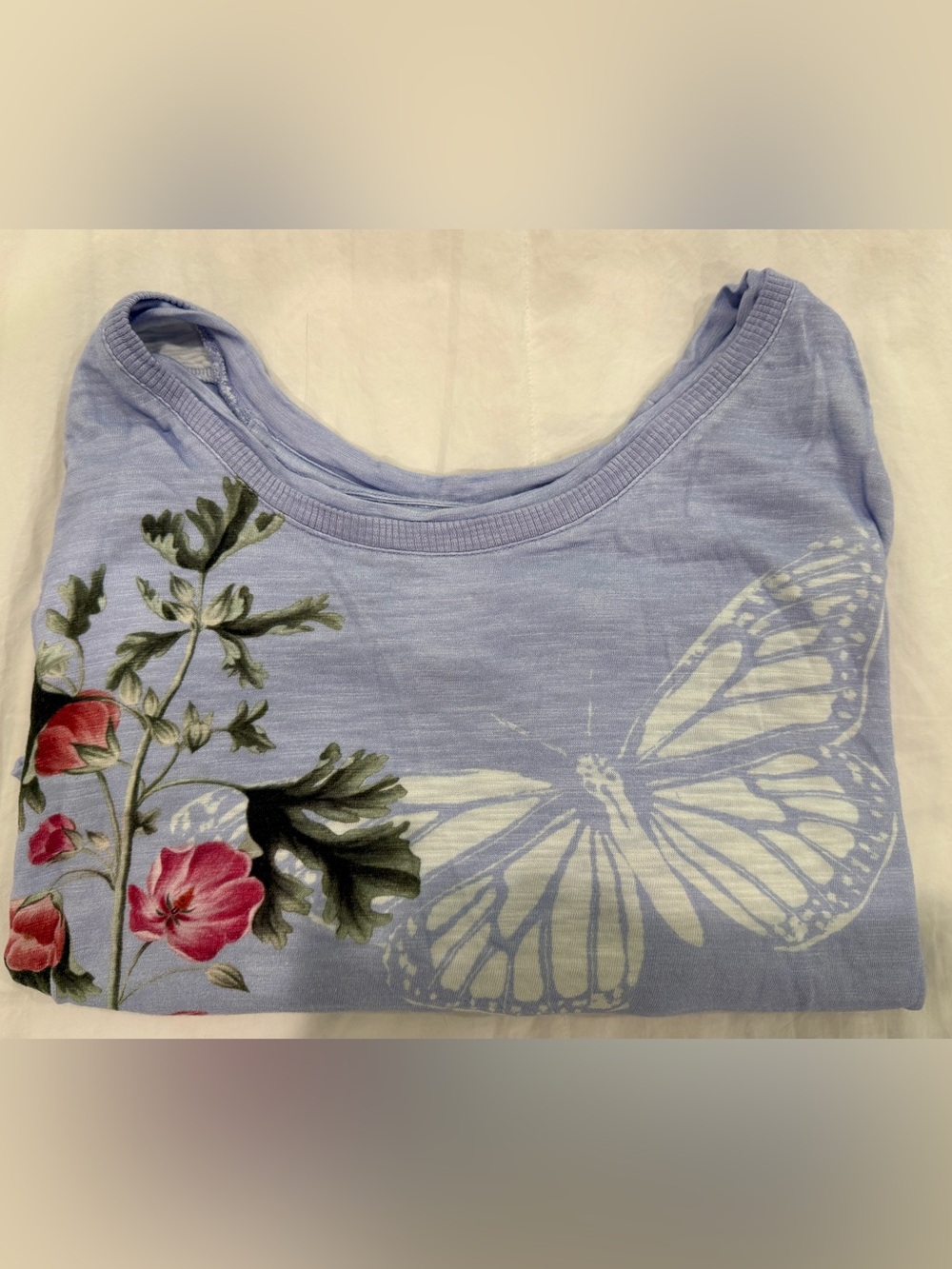 Chico’s Lavender Butterfly Floral Scoop Neck Top